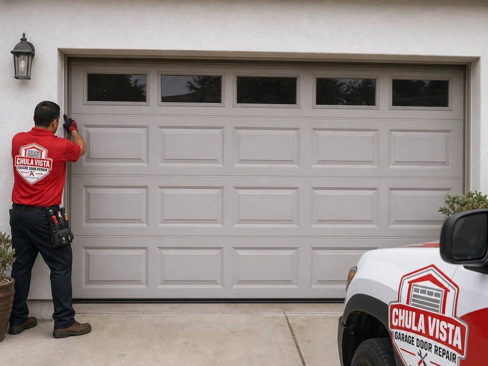 Residential garage door aligned evenly with rollers centered in both tracks