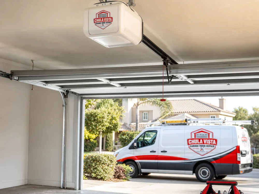 New belt-drive garage door opener with proper ceiling bracing and tidy wiring